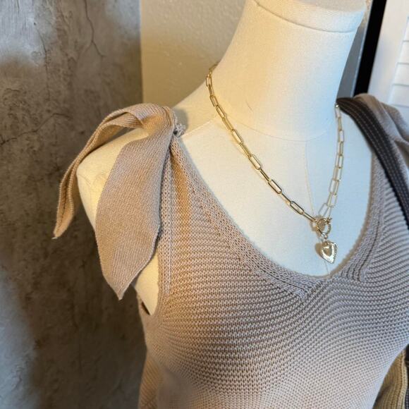 Preppy She + Sky Beige Knitted Sweater Tank Top with Bows - Picture 6 of 8